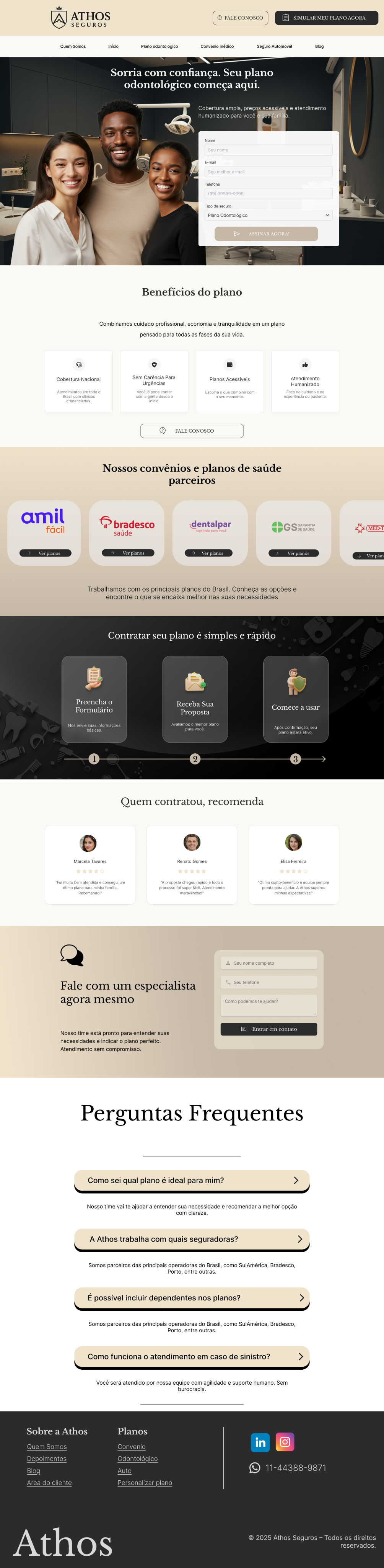 Screenshot da home da Athos Seguros
