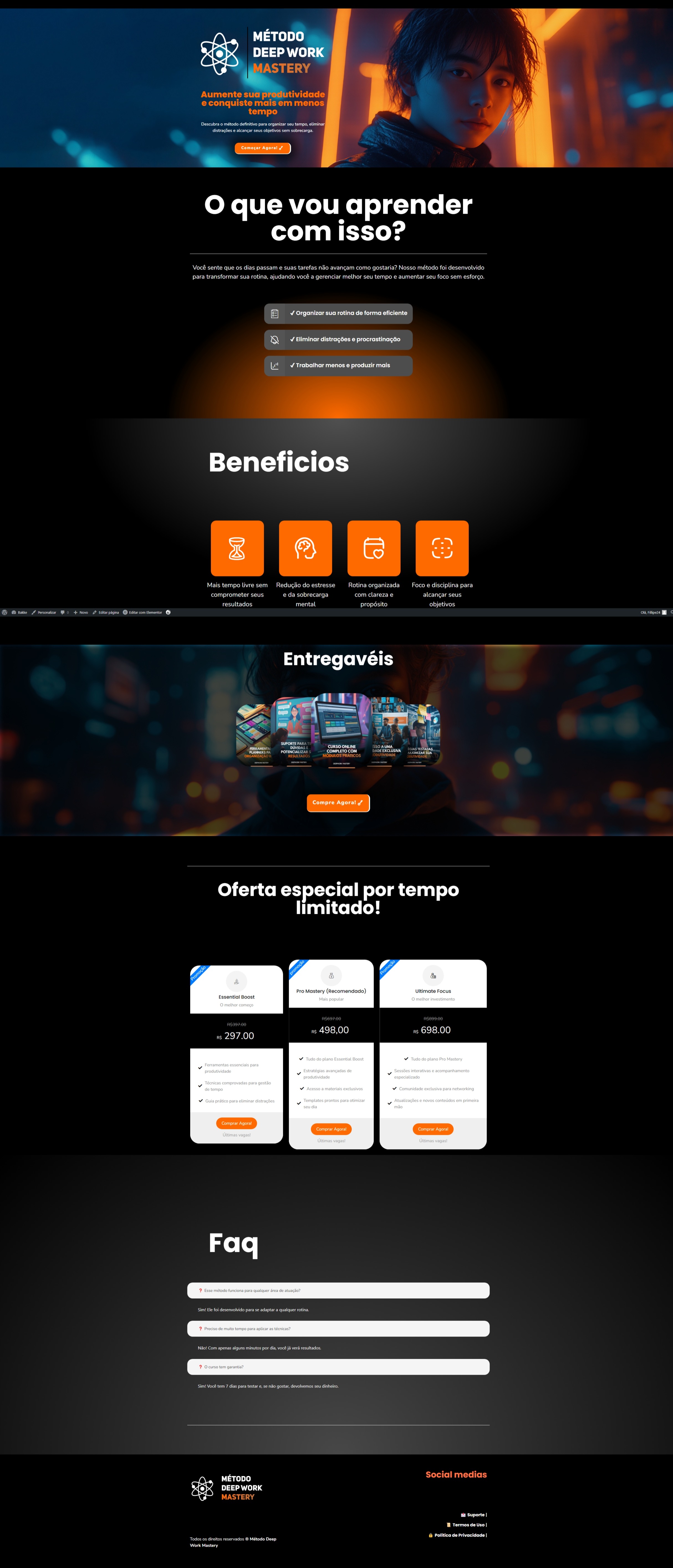 Screenshot da landing page do Método Deep Work