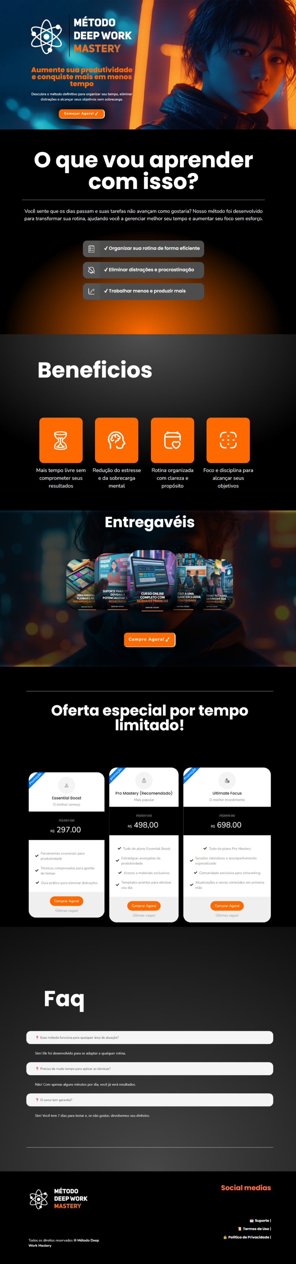 Screenshot da landing page do Método Deep Work