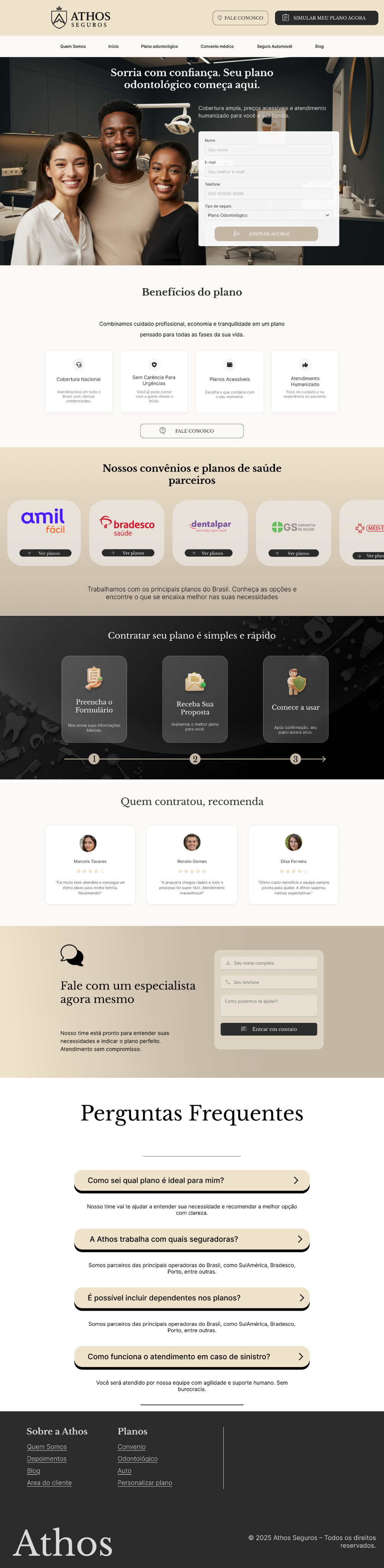 Screenshot da home da Athos Seguros